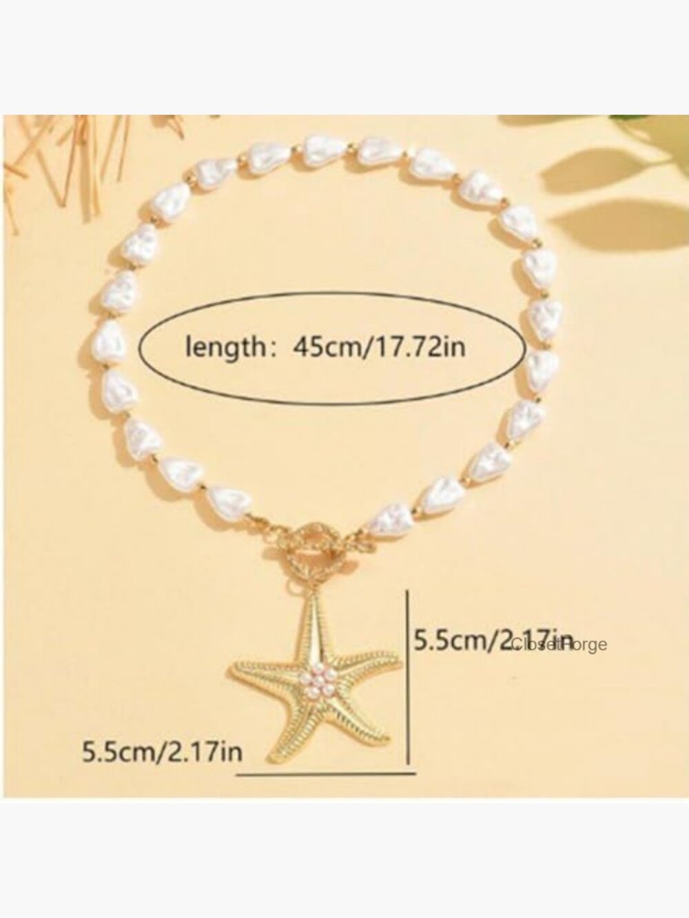 Chunky Gold Starfish Necklace with Baroque Pearl Pendant Layered Choker Beach - Picture 4 of 6